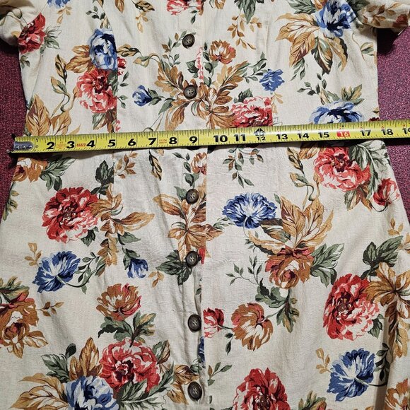 VTG 90s Talbots Floral Linen Blend Dress 14P Midi Button Up Prairie Cottagecore - Picture 10 of 12